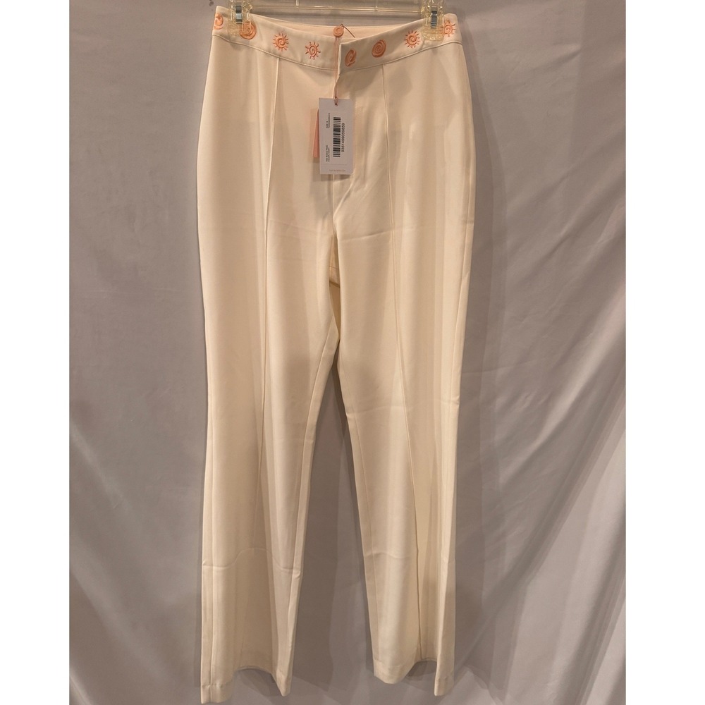 The Wolf Gang Irida Bootcut Pants Ivory Embroidered Sun Waistband NWT Size S